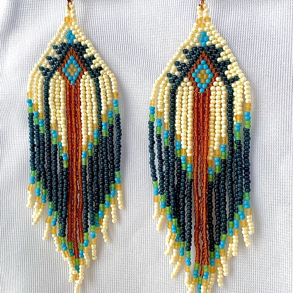 Gypsy Boho Beaded Tassel Drop Earrings Southwestern Tribal - Picture 2 of 8